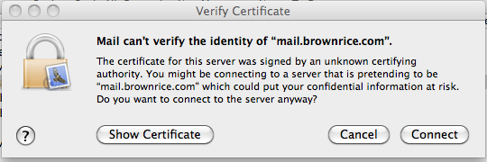 Mail can't verify the identity