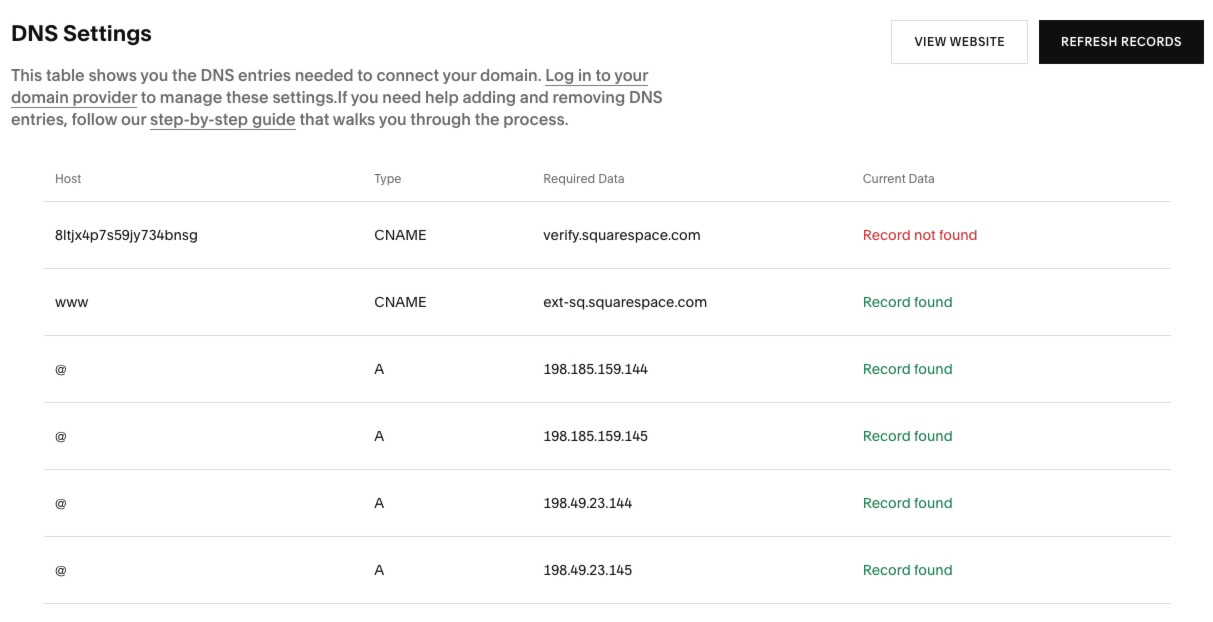 Squarespace DNS settings