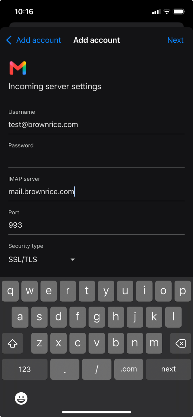 iphone Gmail app incoming server
