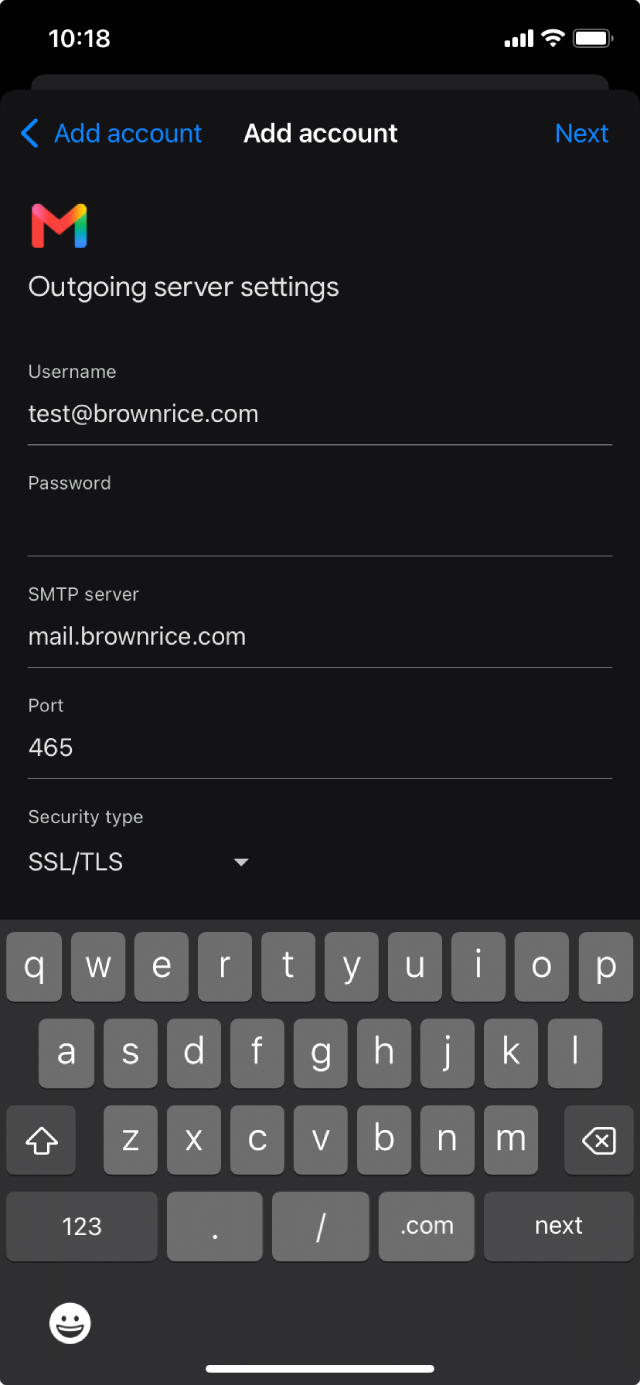 iphone Gmail app outgoing server