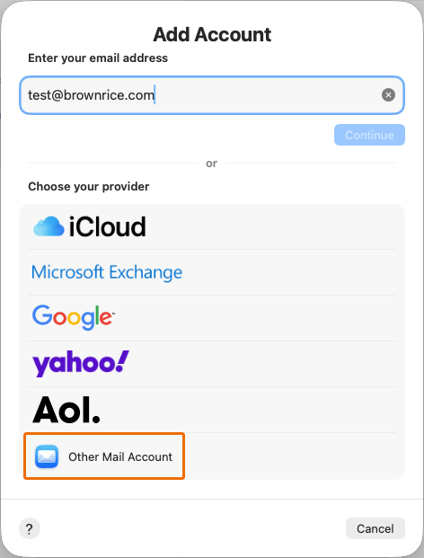 Mac Mail: Select Other Mail Account...