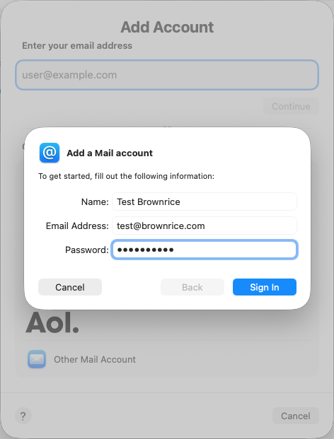 Mac Mail: Enter your email data