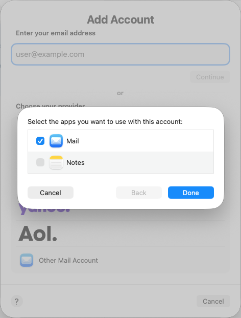 Mac Mail: Select apps mail