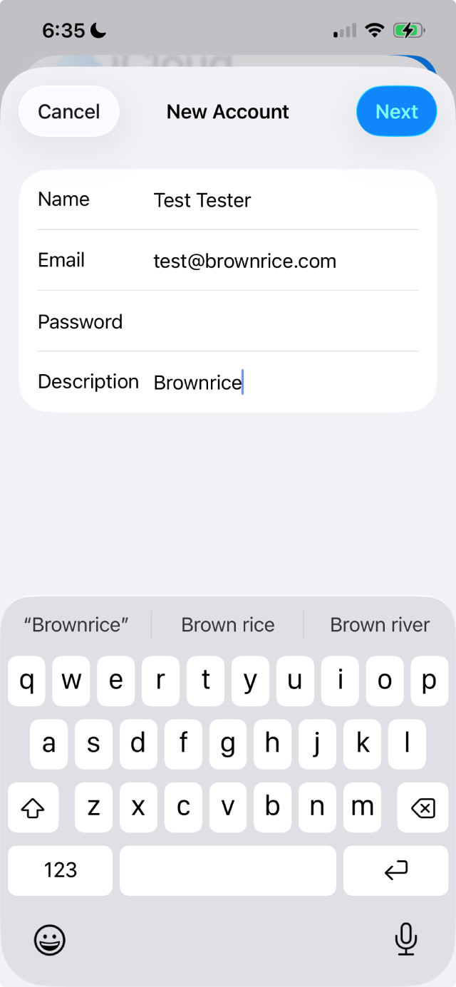 iphone new account enter Name and Password