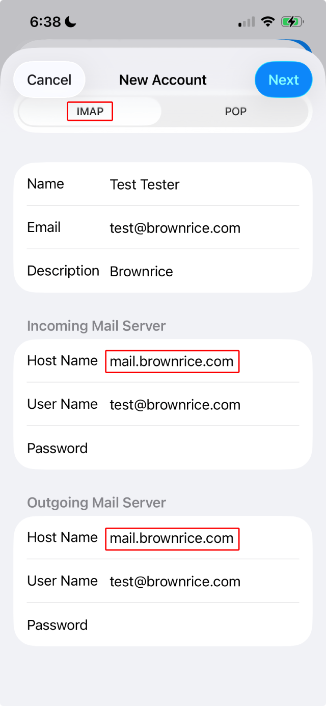 IMAP Incoming Mail Server and Outgoing Mail Server