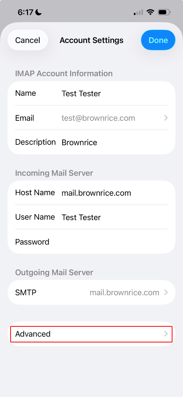 Settings Mail Advanced