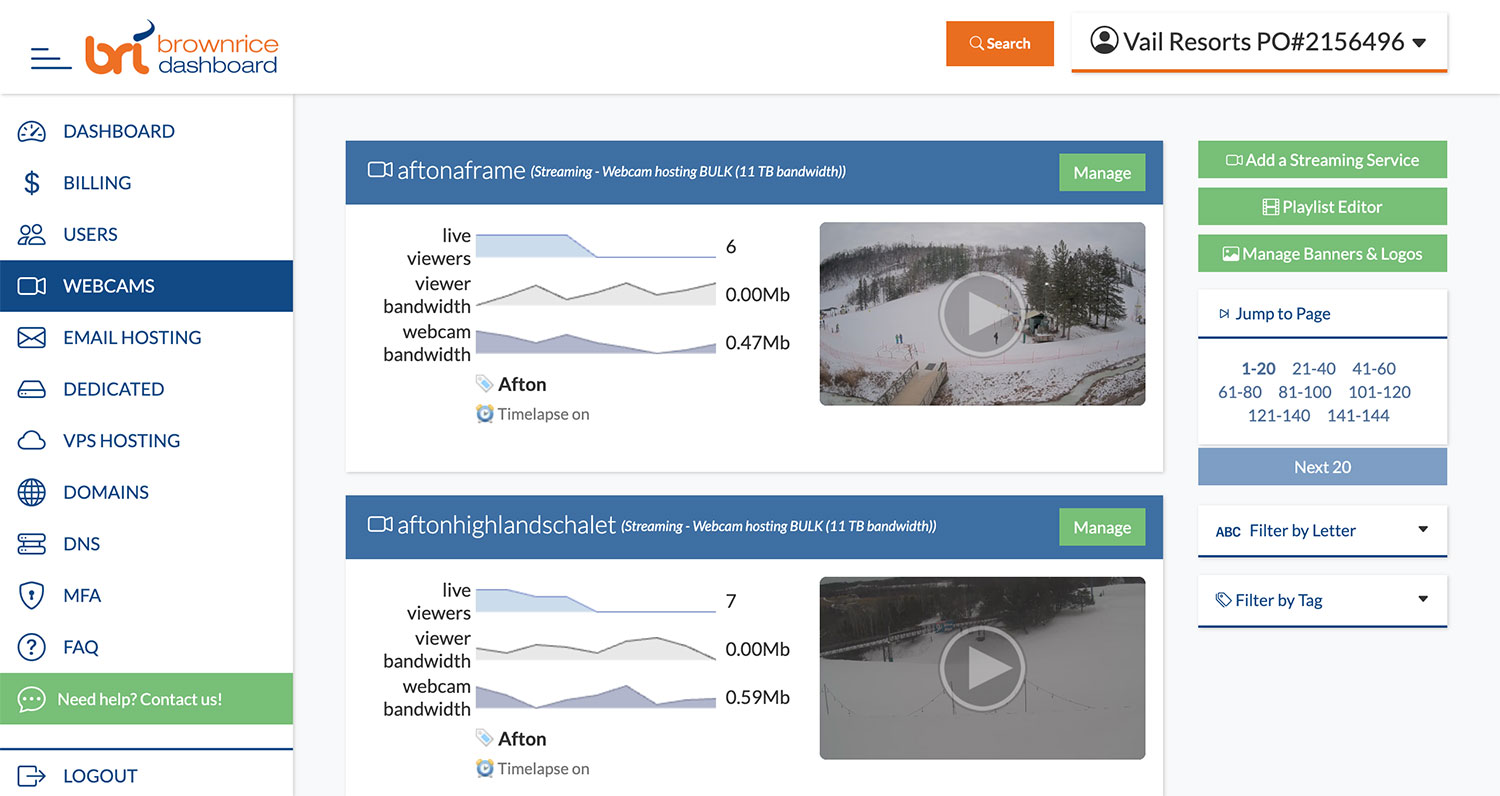 Live webcam viewer graphs