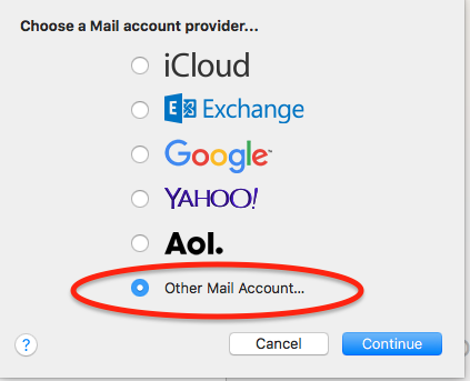 Mac Mail: Select Other Mail Account...